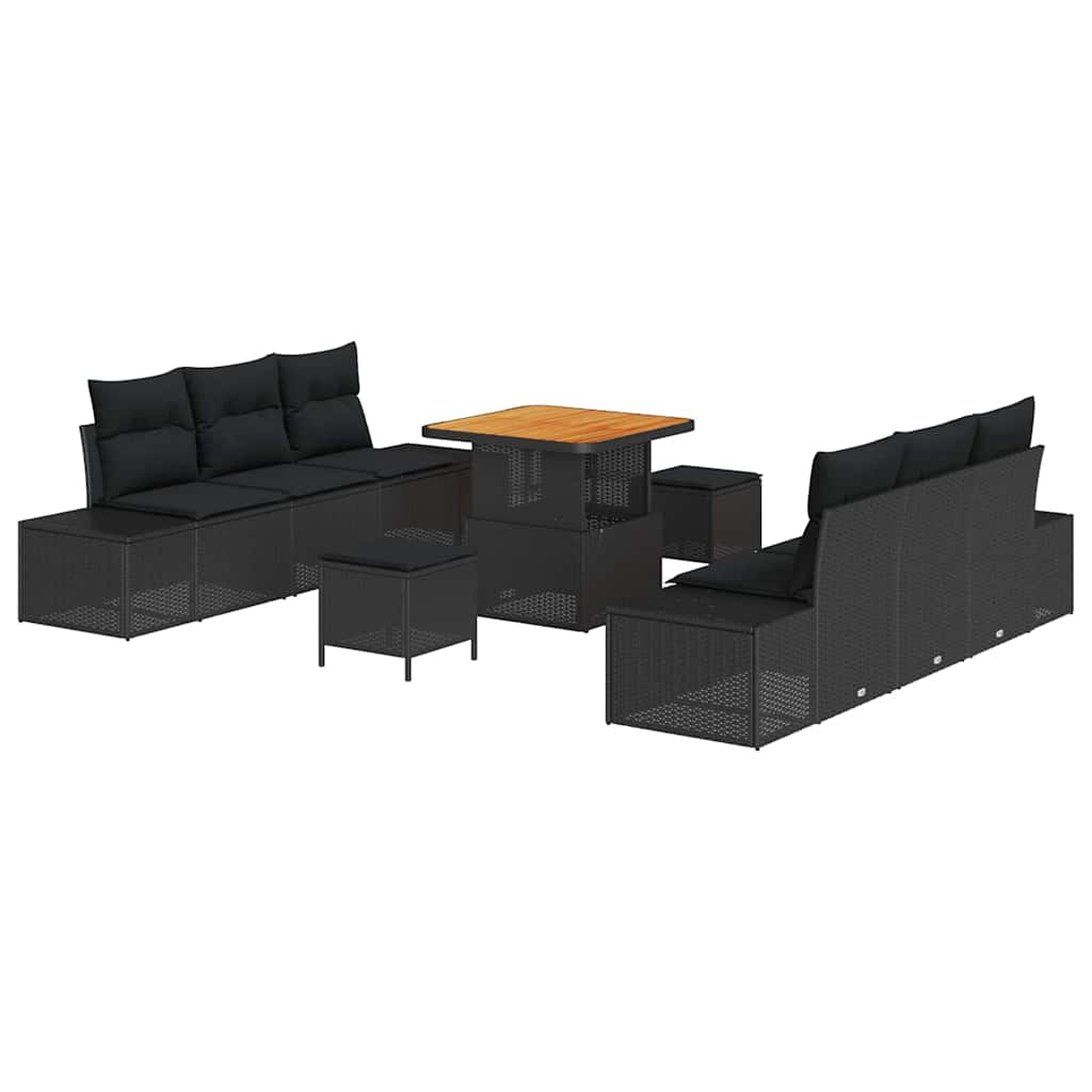 9 dalių sodo sofa komplektas su pagalvėlėmis juodas poli ratanas akacija