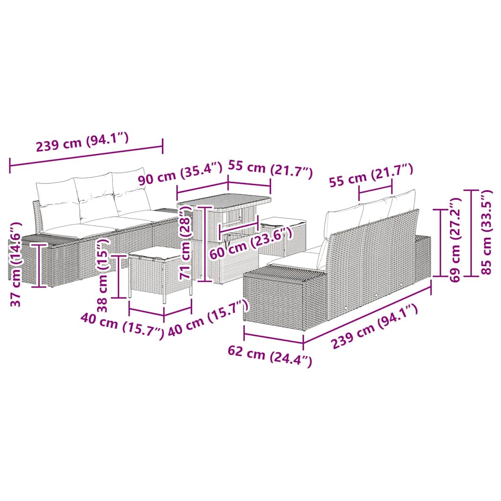 9 Dalių Sodo Sofa Rinkinys Su Pagalvėlėmis Smėlio Poli Ratanas Akacija