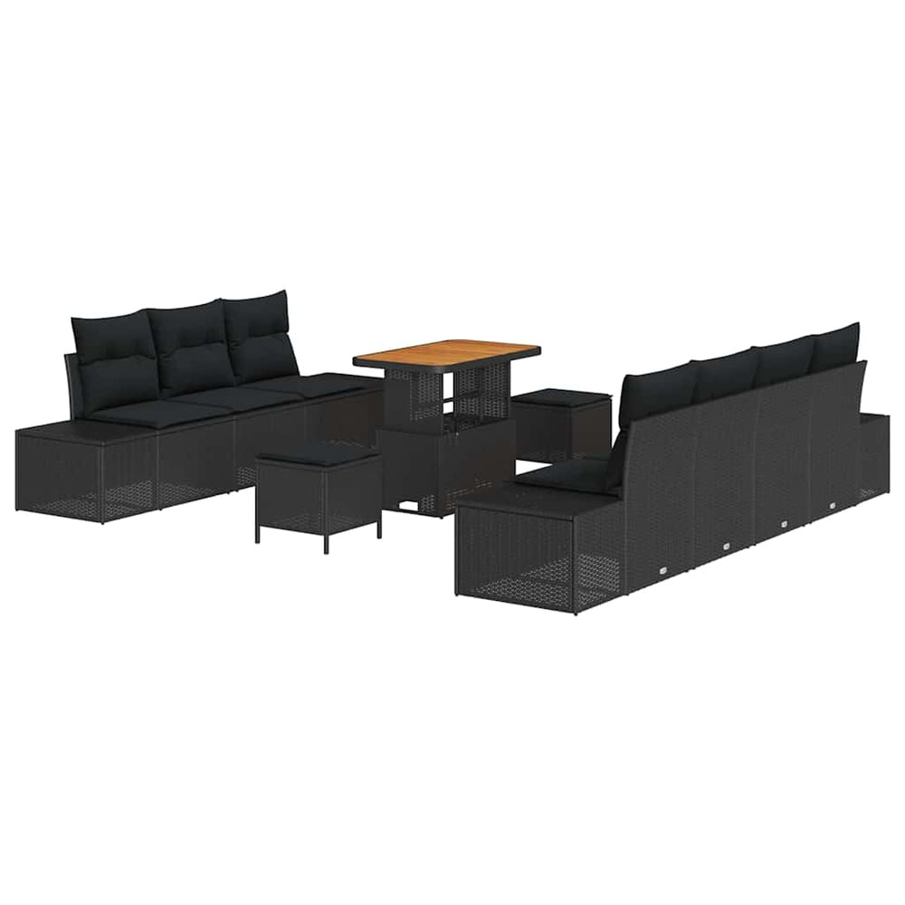 10 dalių sodo sofa rinkinys su pagalvėlėmis Juoda Poliratanas Akacija