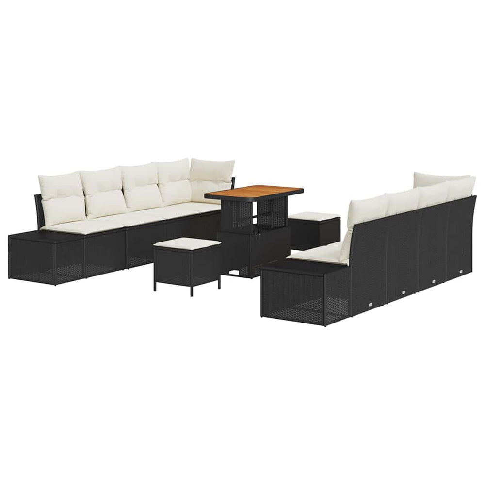 11 dalių Sodo Sofa Rinkinys su pagalvėlėmis Juoda Poli Ratanas Akacija