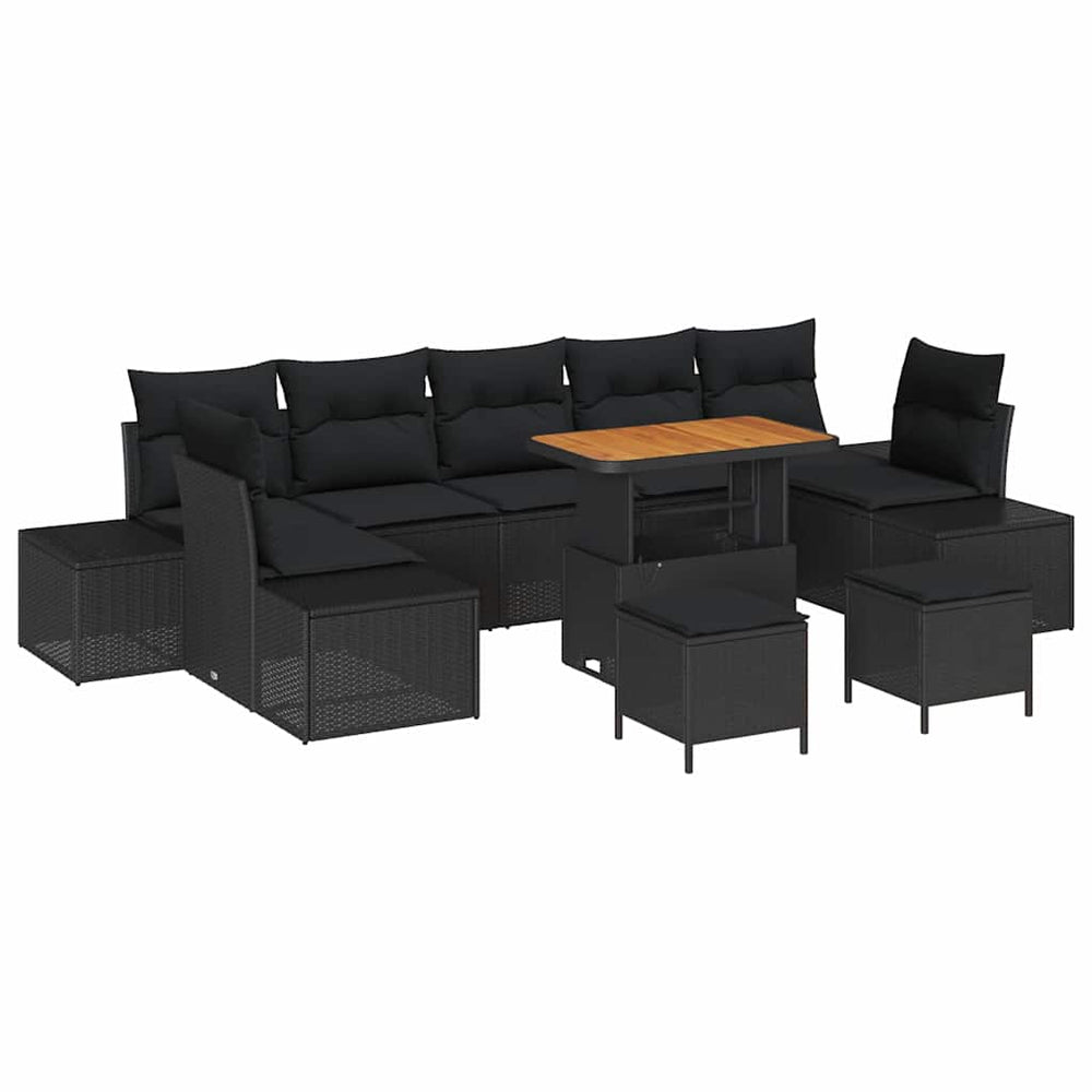 10 Dalių Sodo Sofa Rinkinys Su Pagalvėlėmis Juoda Poli Ratanas Akacija