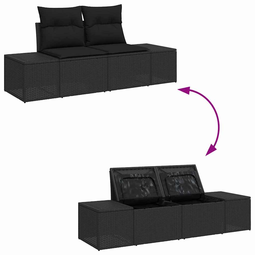 Sodo Sofų Rinkinys su pagalve 9 pcs Juoda Poli ratanas