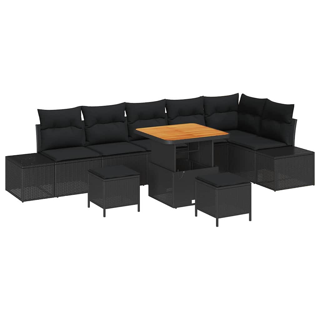 Sodo Sofų Rinkinys su pagalve 9 pcs Juoda Poli ratanas