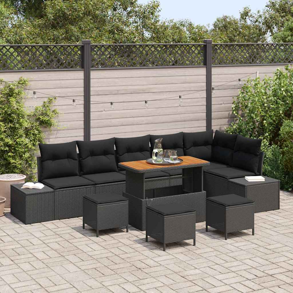 Outdoor Sofa Set with Cushions 10 pcs Black Poly Rattan
