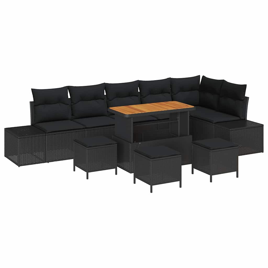 Outdoor Sofa Set with Cushions 10 pcs Black Poly Rattan
