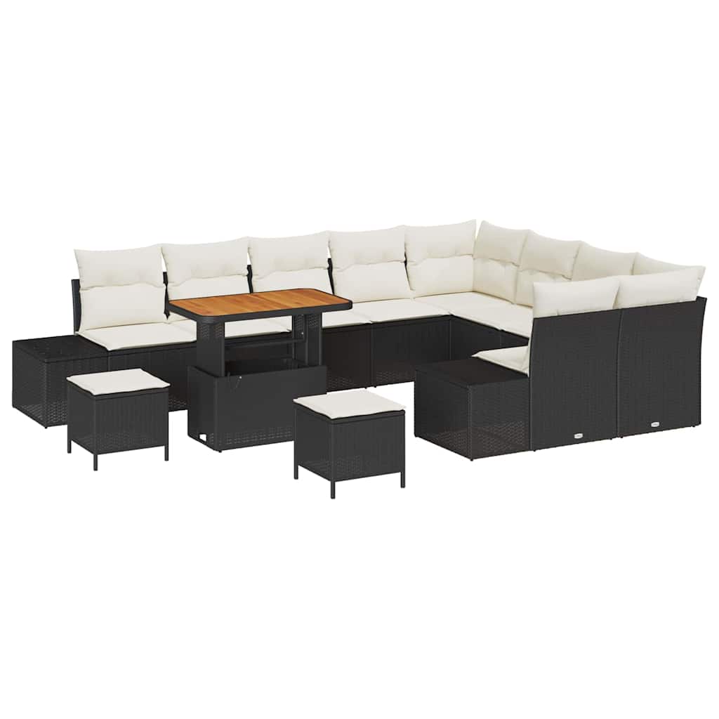 12 dalių sodo sofa rinkinys su pagalvėlėmis juoda poli ratanas akacijos