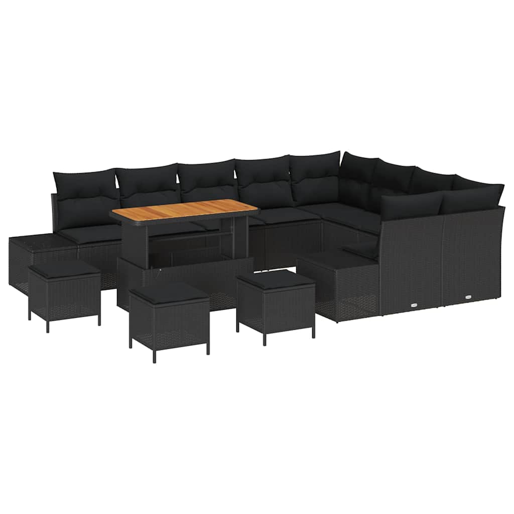 13 dalių sodo sofa komplektas su pagalvėmis Juodas poli ratanas akacijos