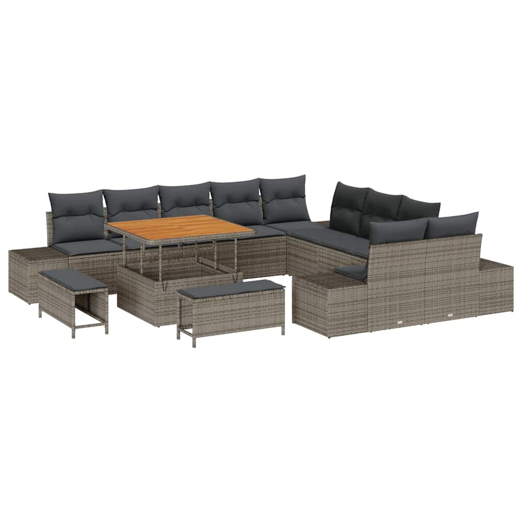 13 dalių sodo sofa komplektas su pagalvėlėmis pilkas poli ratanas