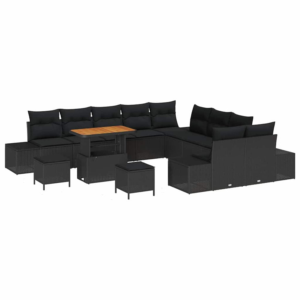 13 dalių Sodo Sofa Rinkinys su Pagalvėlėmis Juodas Poli Ratanas Akacija