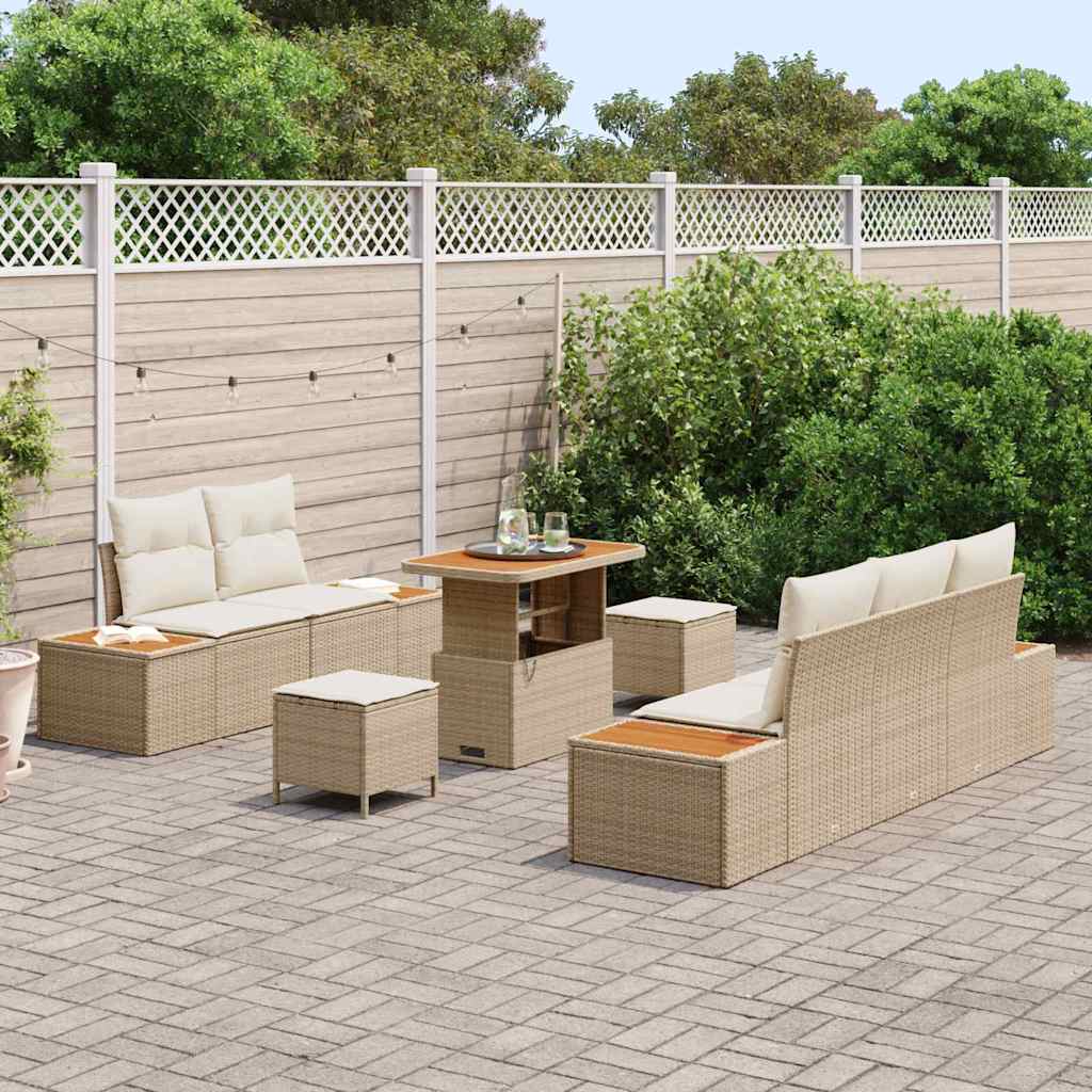 8 dalių sodo sofa komplektas su pagalvėmis Kreminė poli ratanas akacija