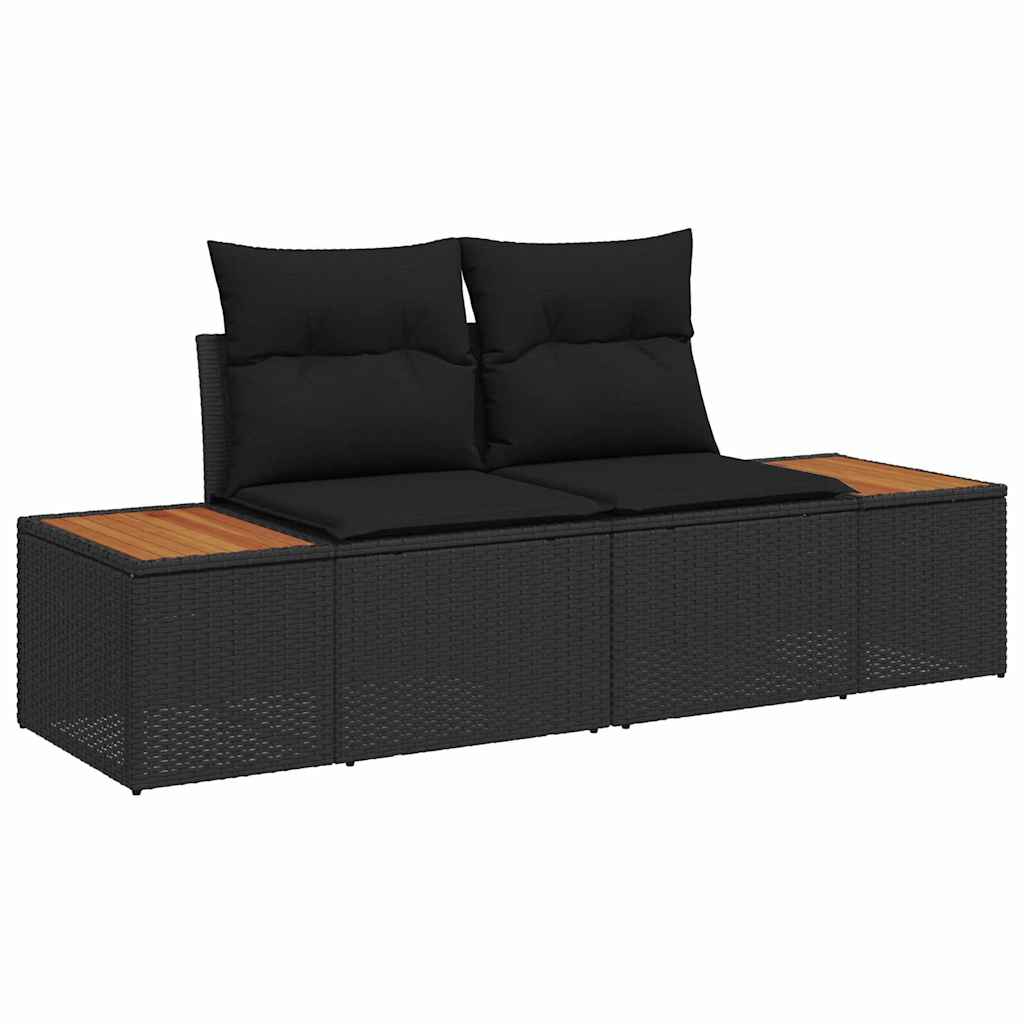 10 dalių sodo sofa rinkinys su pagalvėlėmis Juoda Poli Ratanas Akacijos