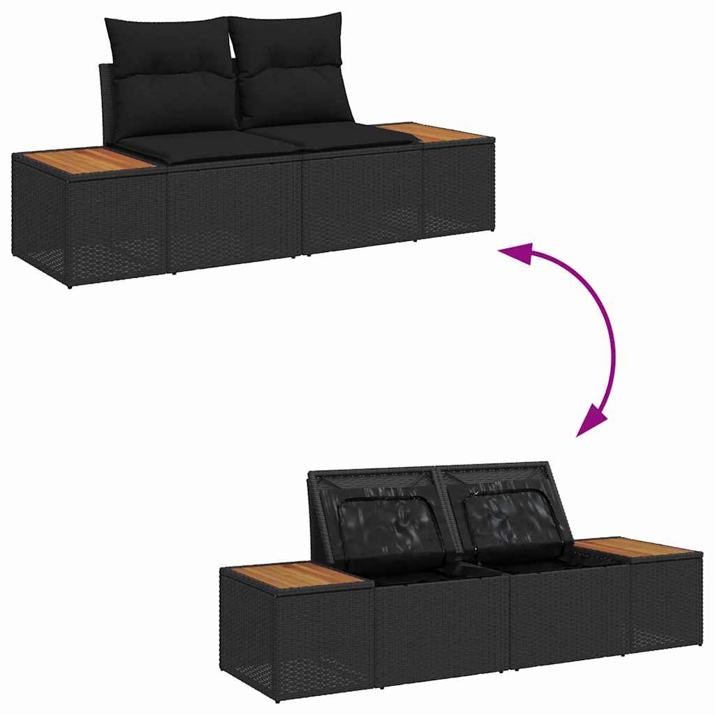 10 dalių sodo sofa rinkinys su pagalvėlėmis Juoda Poli Ratanas Akacijos