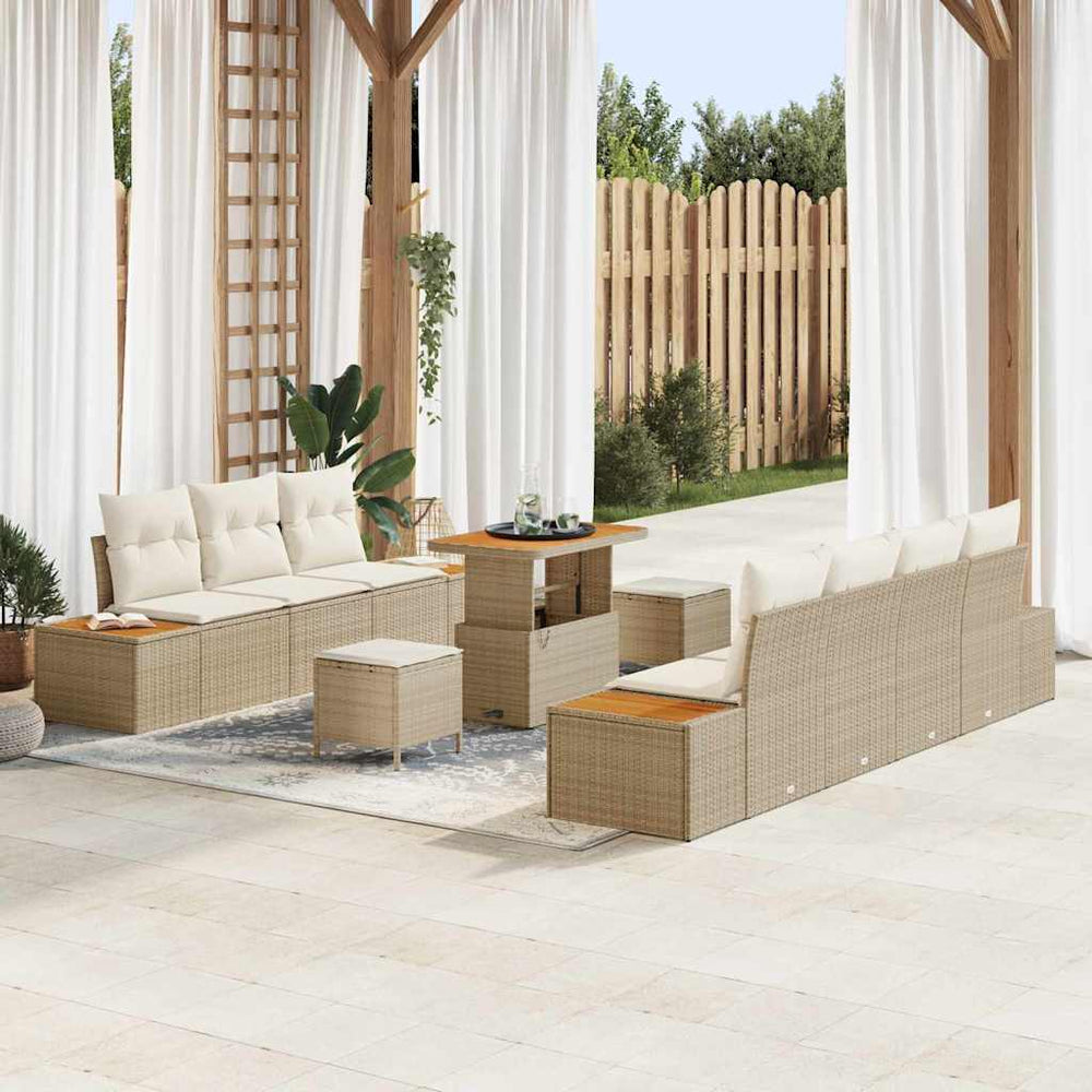 10 dalių sodo sofa su pagalvėmis smėlio spalvos poli ratanas akacijos
