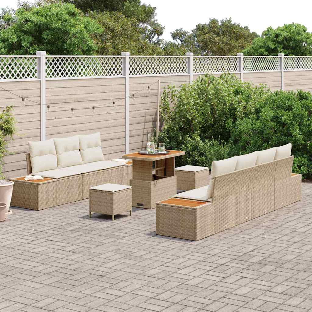 10 dalių sodo sofa su pagalvėmis smėlio spalvos poli ratanas akacijos