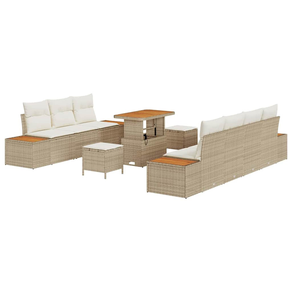 10 dalių sodo sofa su pagalvėmis smėlio spalvos poli ratanas akacijos