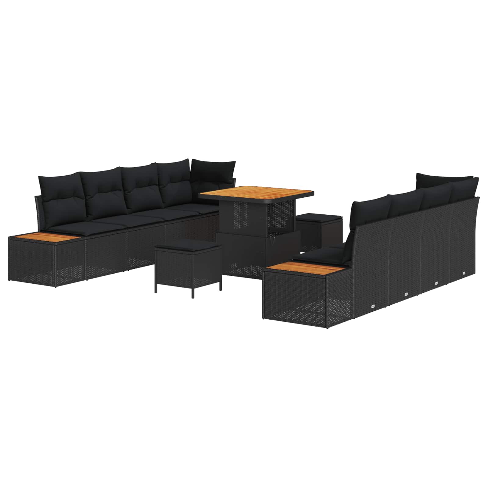 11-piece garden sofa set with cushions black poly rattan acacia