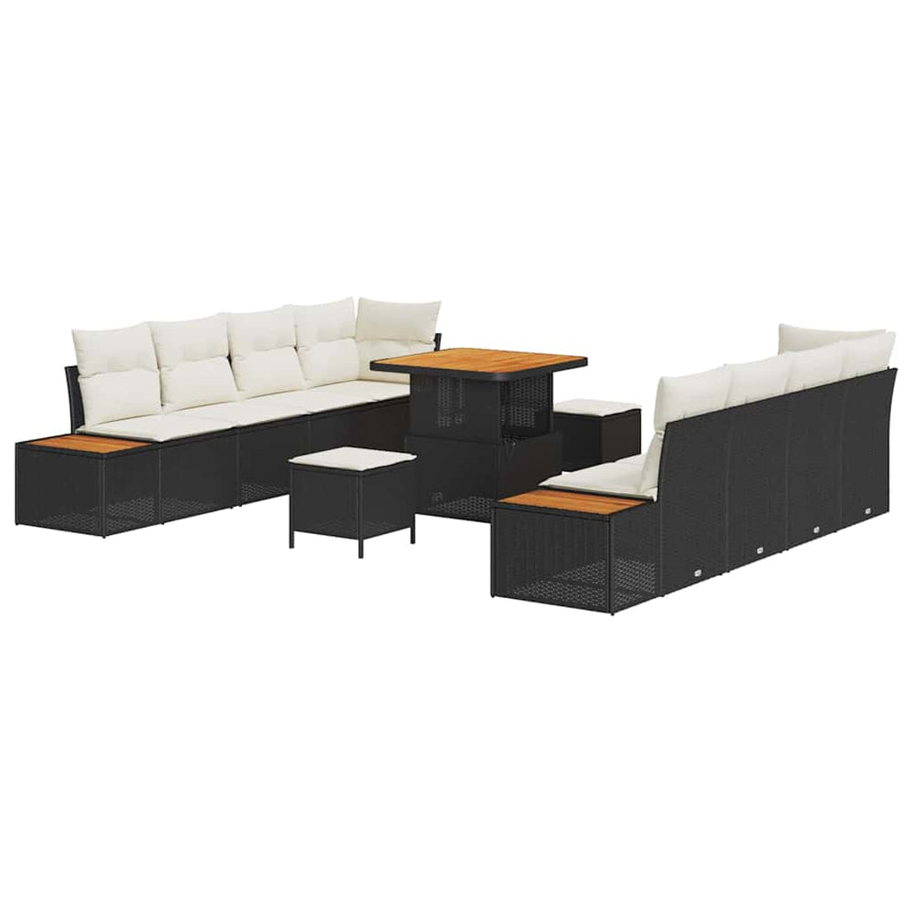 11 Dalių Sodo Sofa Rinkinys su Pagalvėlėmis Juodas Poli Ratanas Akacija