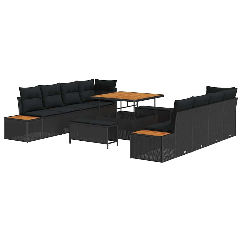 11 dalių sodo sofa rinkinys su pagalvėmis juodas poli ratanas akacijos