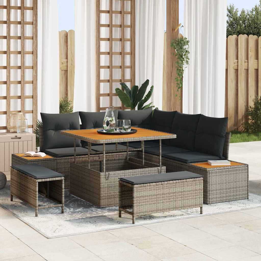 Garden Sofa Set with Cushion Storage Grey Poly Rattan