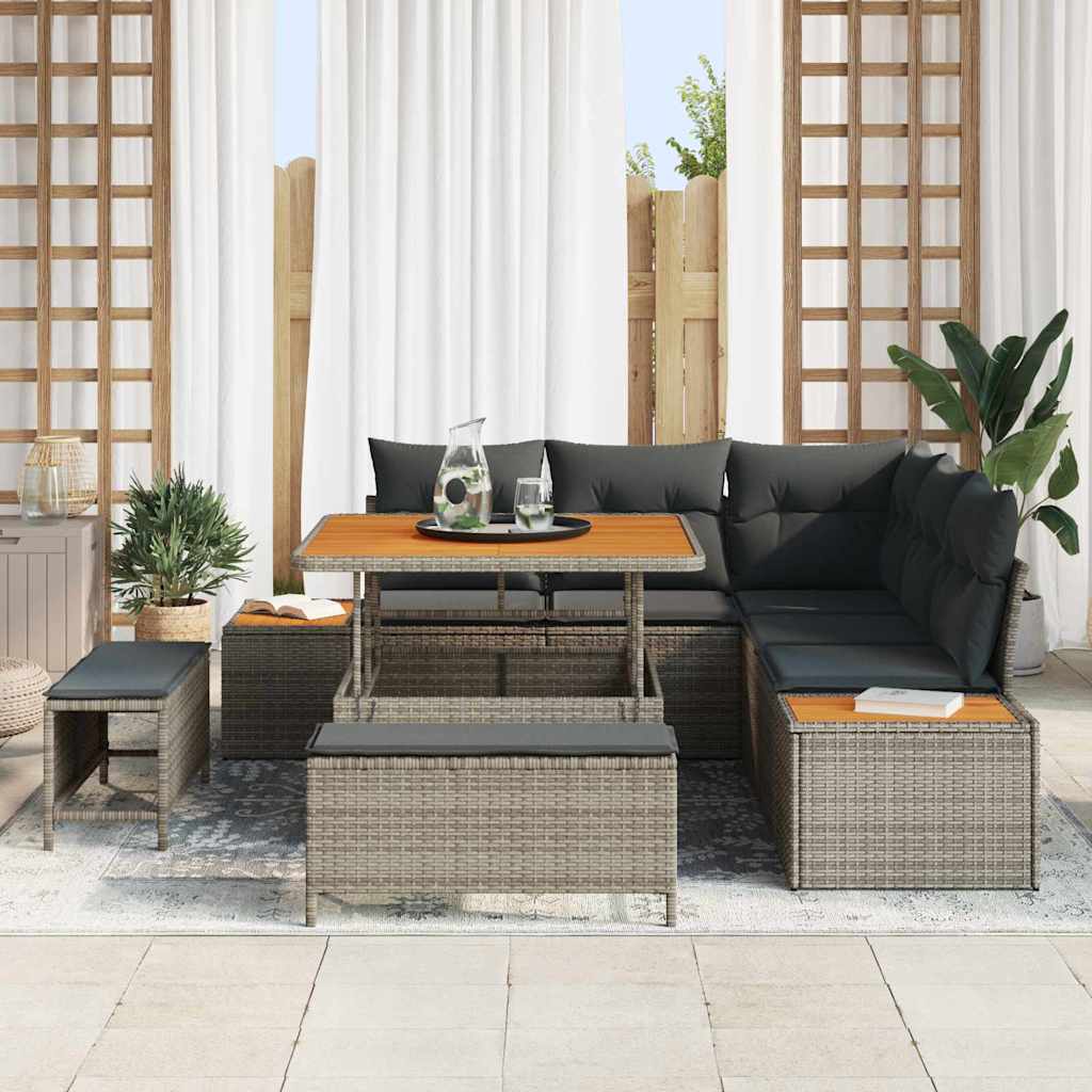 Garden Sofa Set with Cushion Storage Grey Poly Rattan