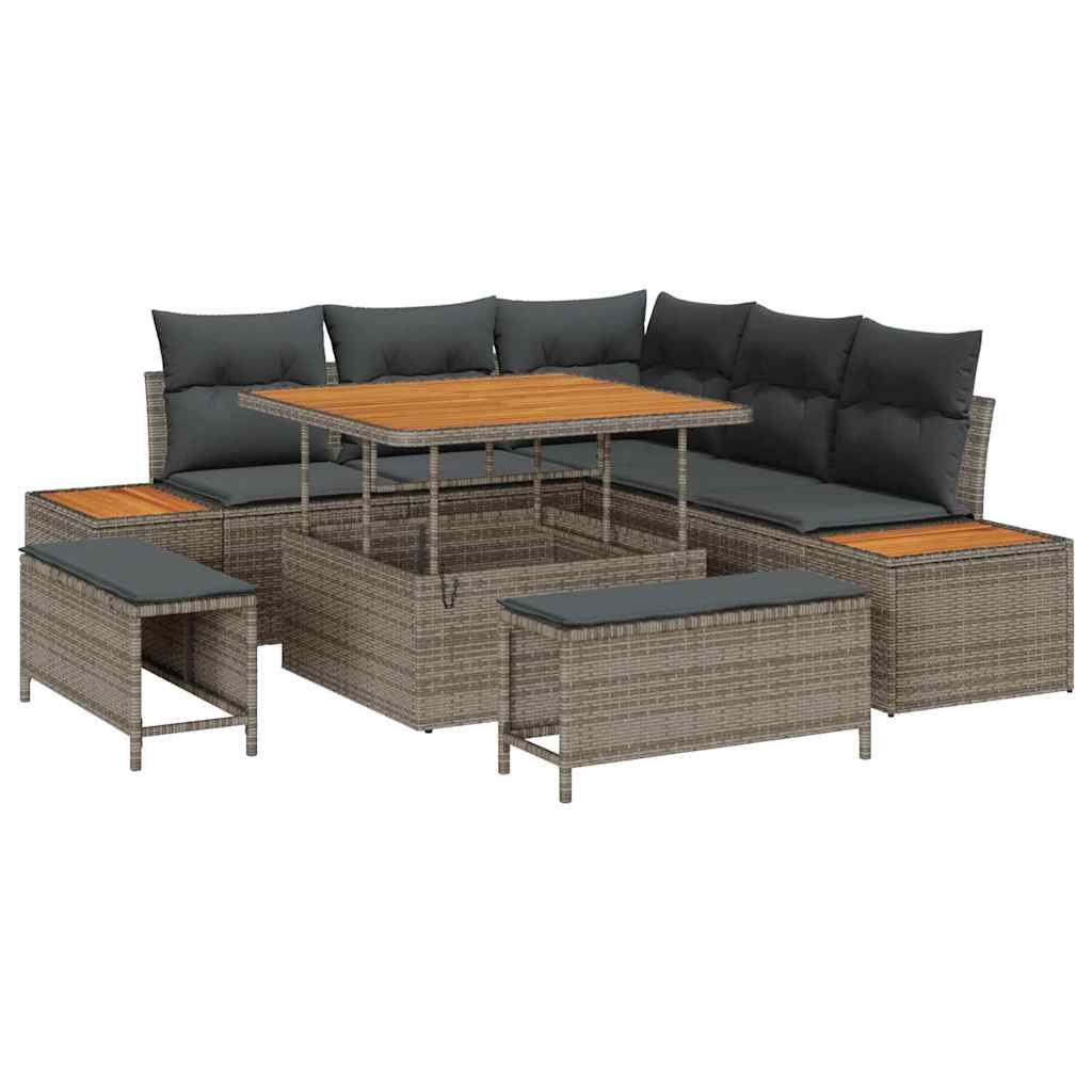 Garden Sofa Set with Cushion Storage Grey Poly Rattan