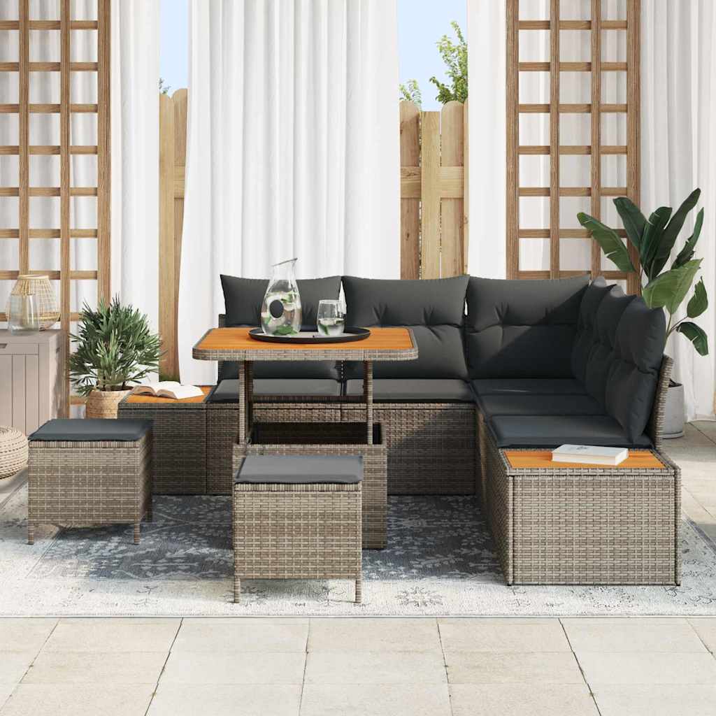 Sodo Sofų Rinkinys su pagalve 8 pcs Pilka Poli ratanas