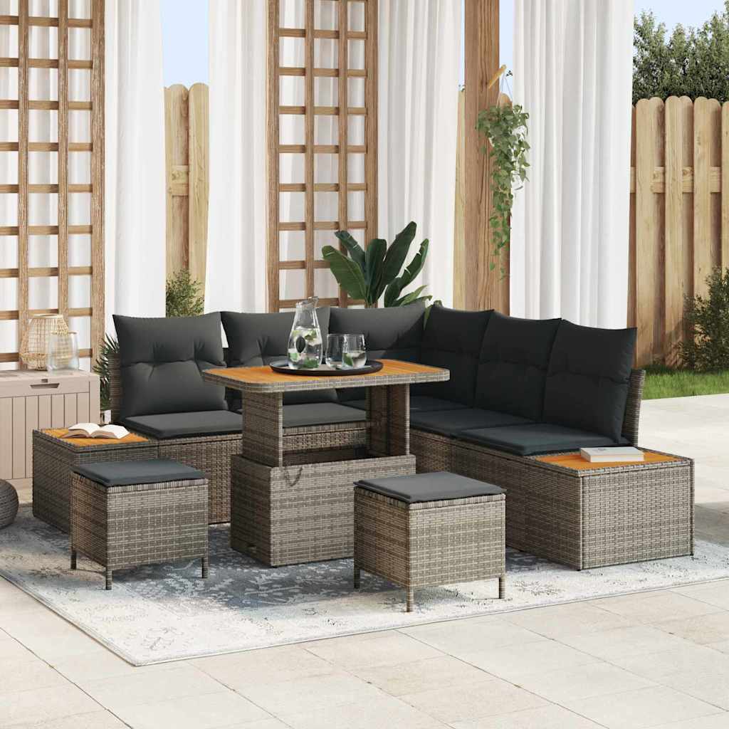 Garden Sofa Set with Cushion Storage Grey Poly Rattan
