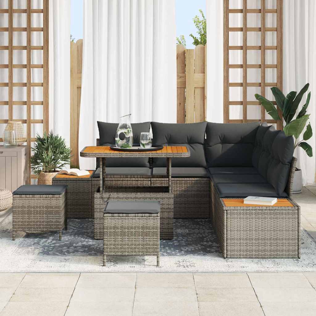 Garden Sofa Set with Cushion Storage Grey Poly Rattan
