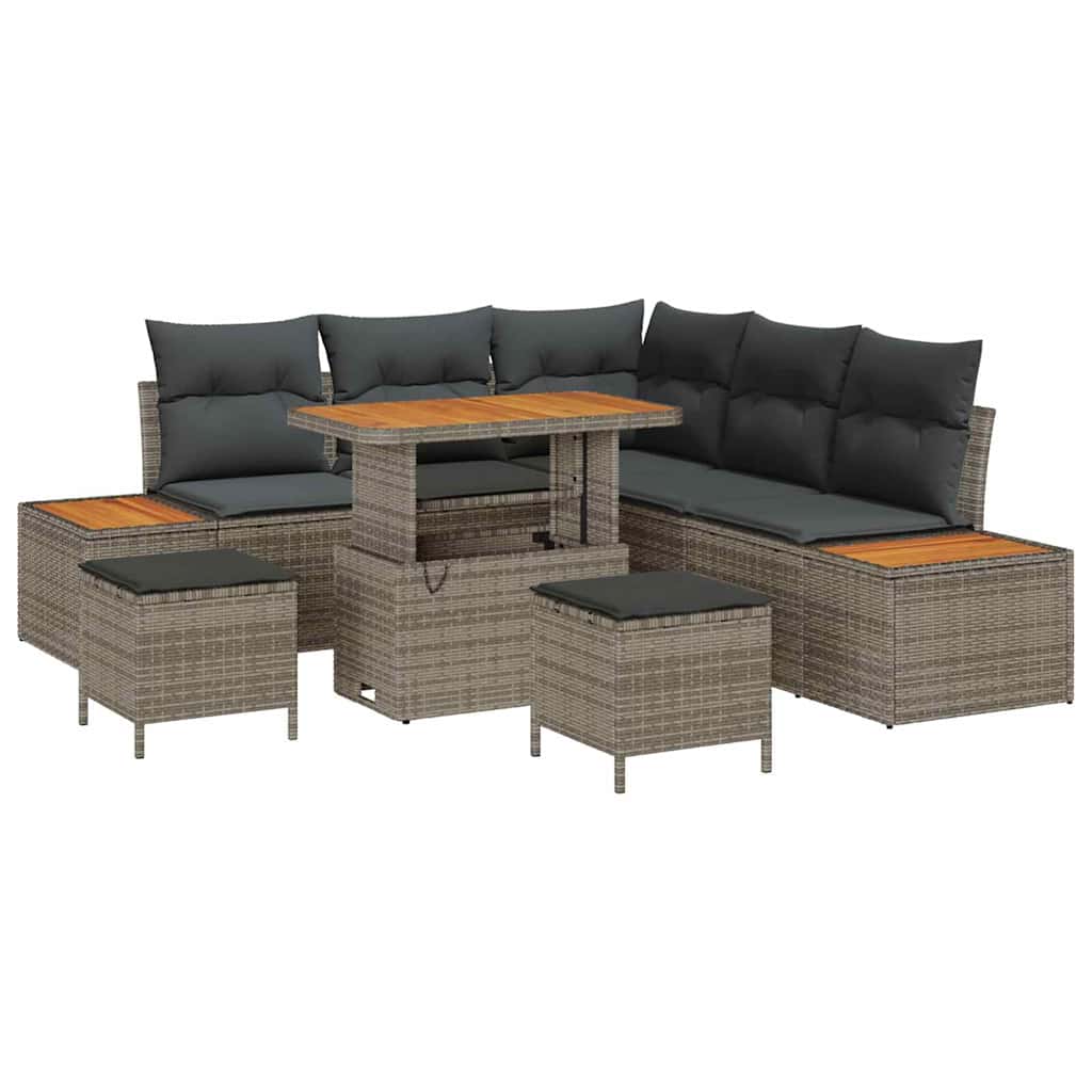Garden Sofa Set with Cushion Storage Grey Poly Rattan