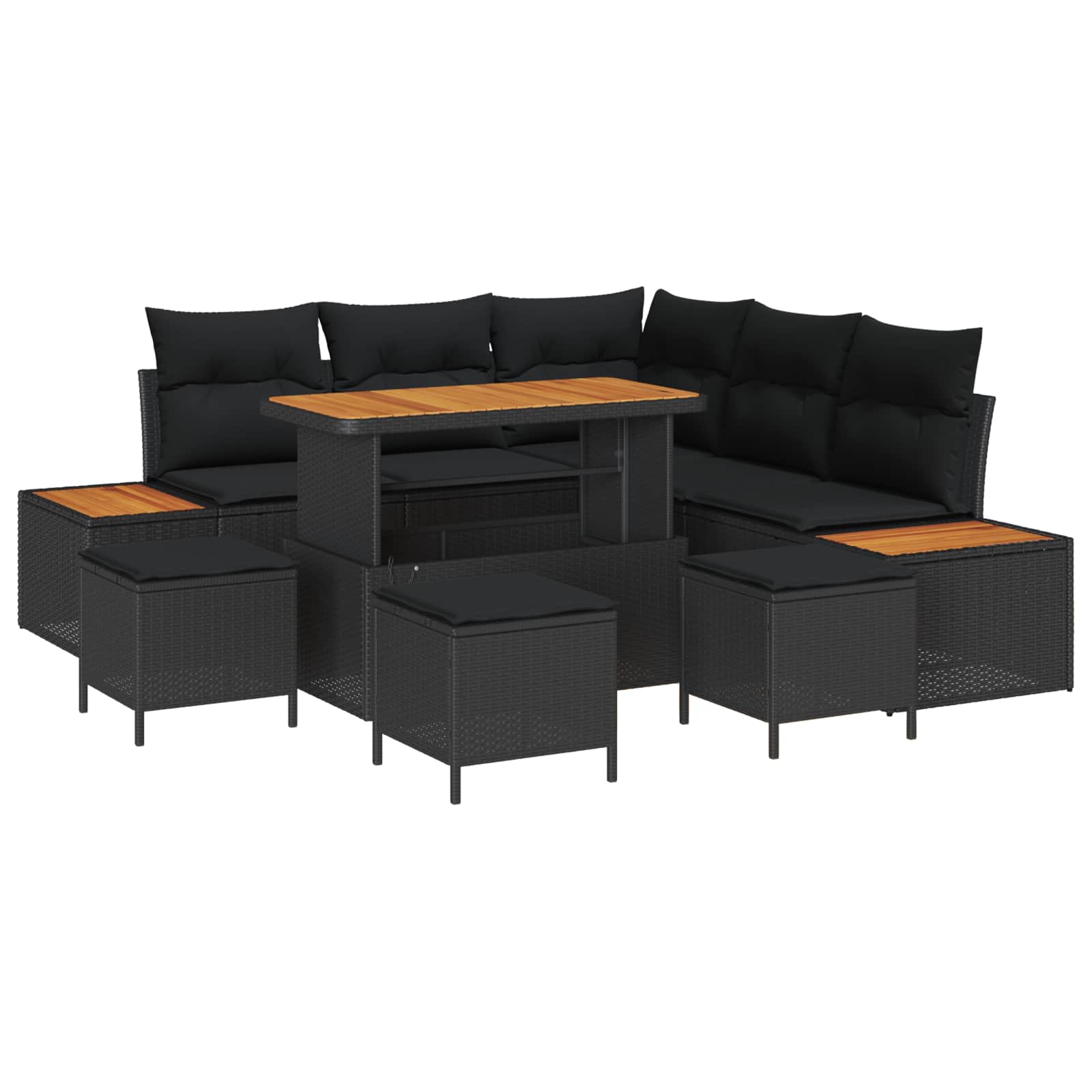 Sodo Sofų Rinkinys su pagalve 9 pcs Juoda Poli ratanas