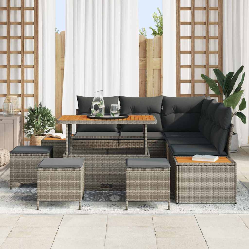 Garden Sofa Set with Cushion Storage Grey Poly Rattan