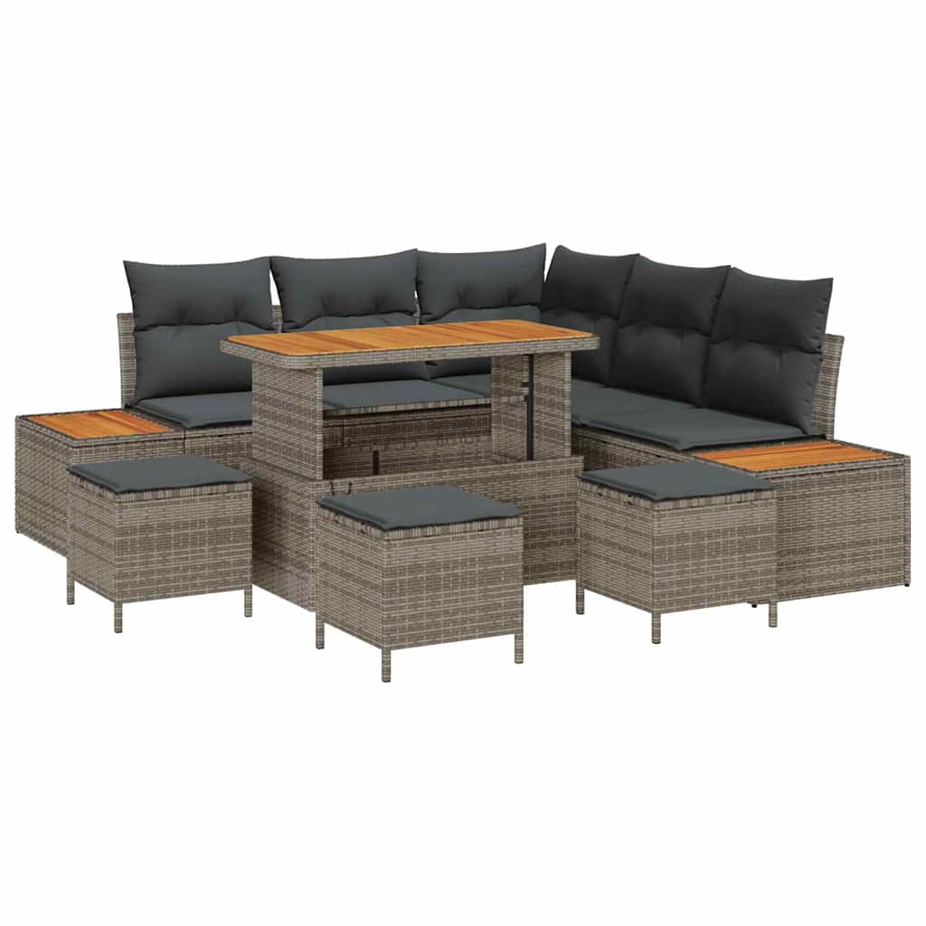 Garden Sofa Set with Cushion Storage Grey Poly Rattan