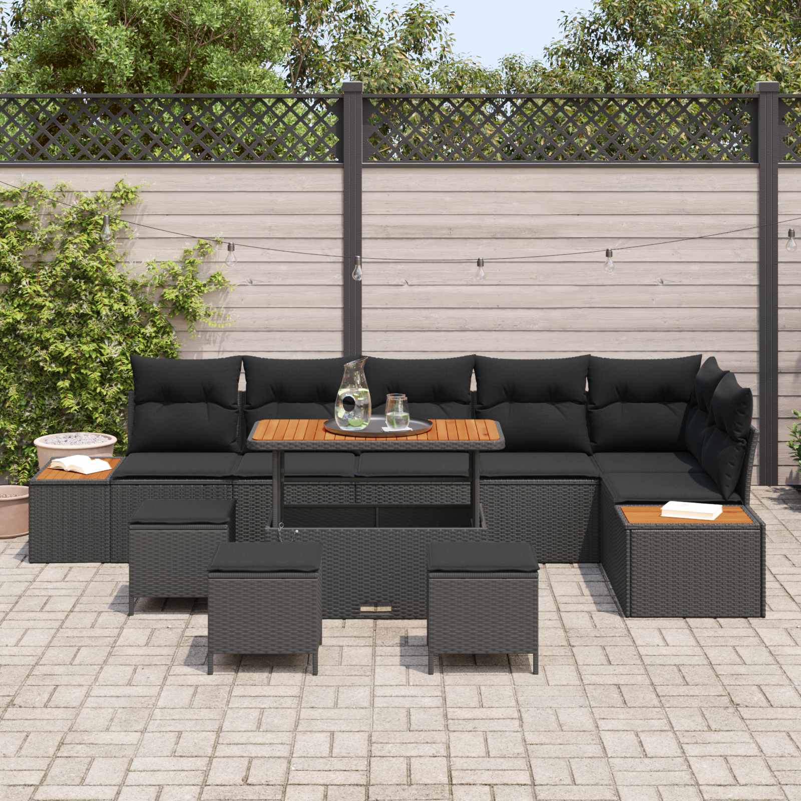 Outdoor Sofa Set with Cushions 10 pcs Black Poly Rattan
