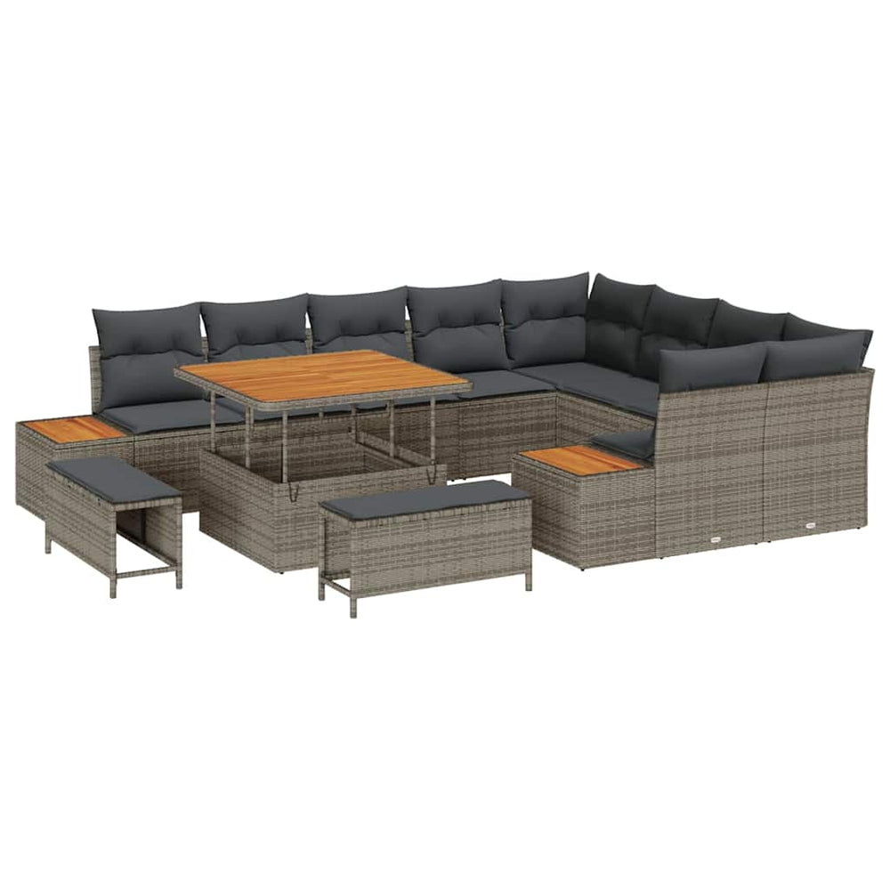 12 dalių sodo sofa rinkinys su pagalvėmis pilka poliratanas akacija
