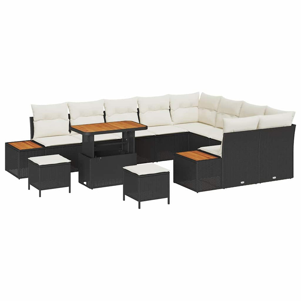 12-piece garden sofa set with cushions black poly rattan acacia
