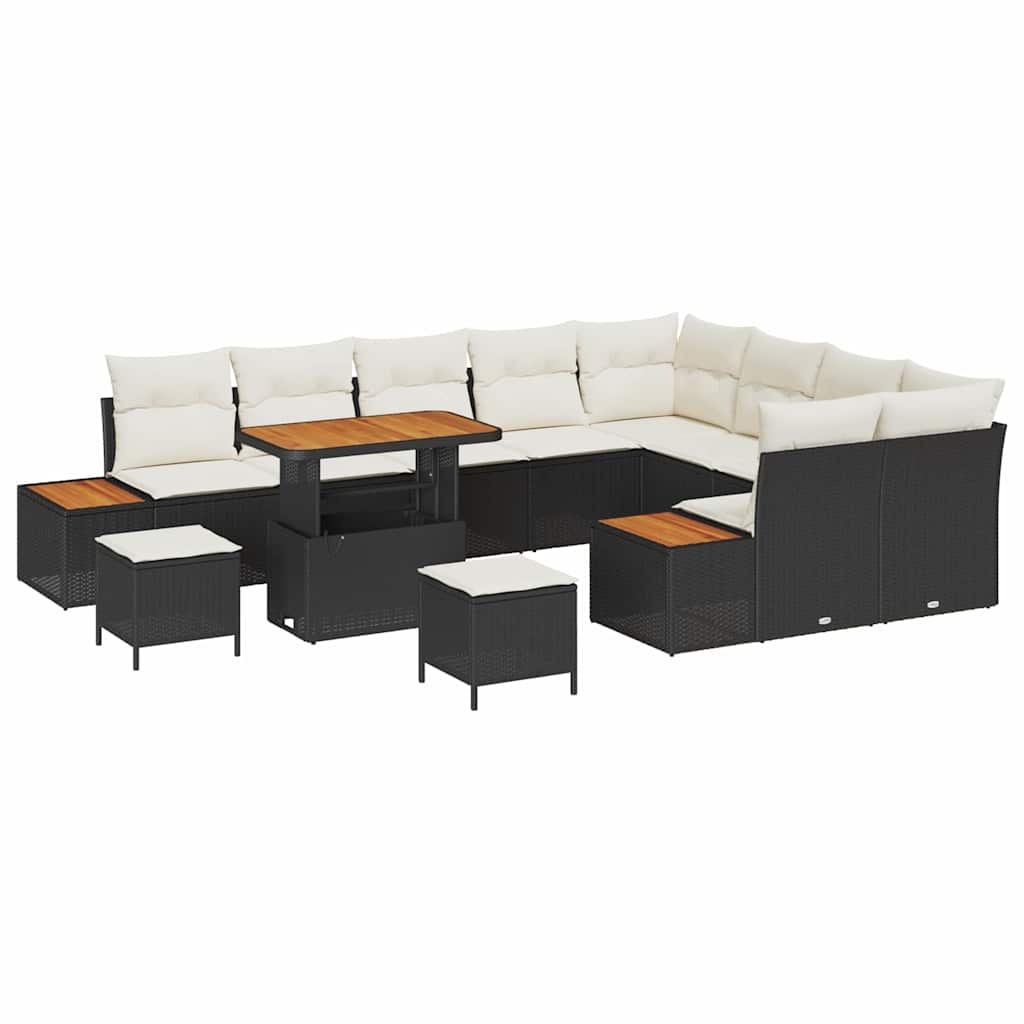 12 dalių sodo sofa komplektas su pagalvėmis juoda poli ratanas akacija