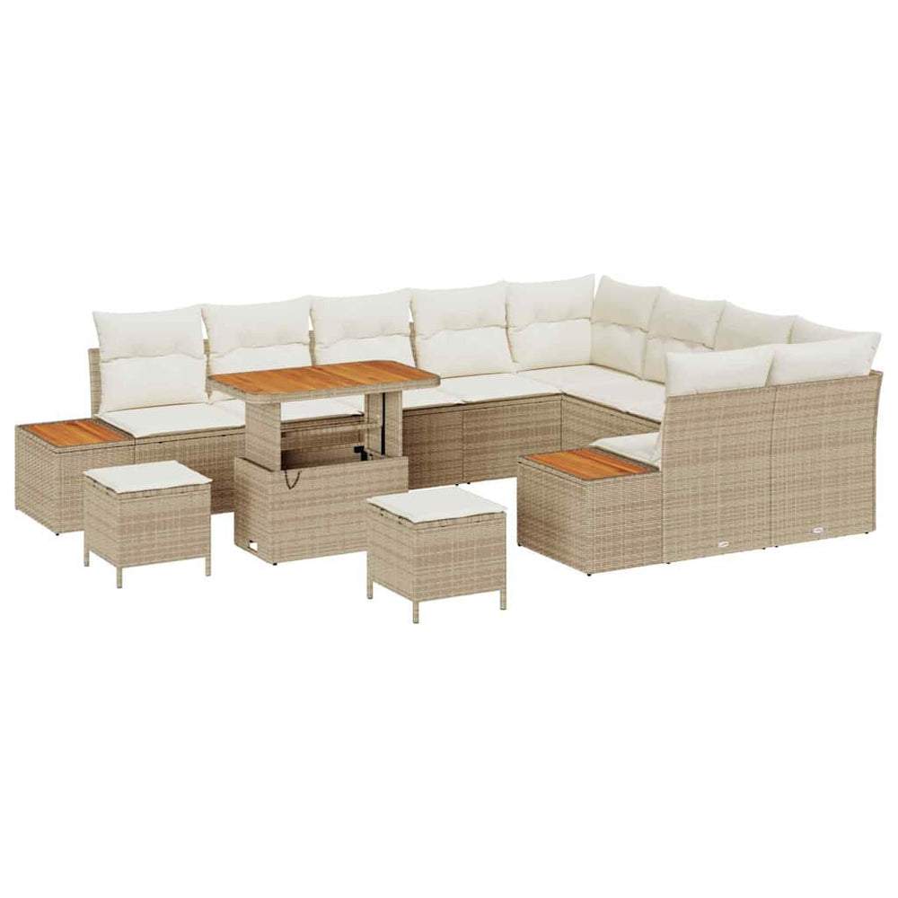 12 dalių sodo sofa komplektas su pagalvėlėmis, kreminė poli ratanas, akacijos