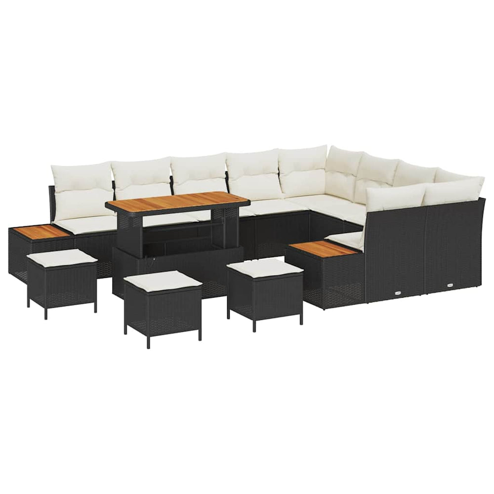 13-piece garden sofa set with cushions black poly rattan acacia