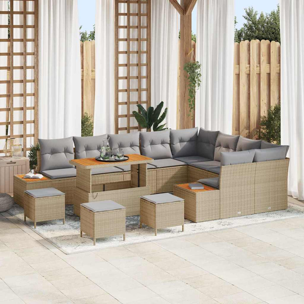13 dalių sodo sofa komplektas su pagalvėlėmis smėlio poliratanas akacijos