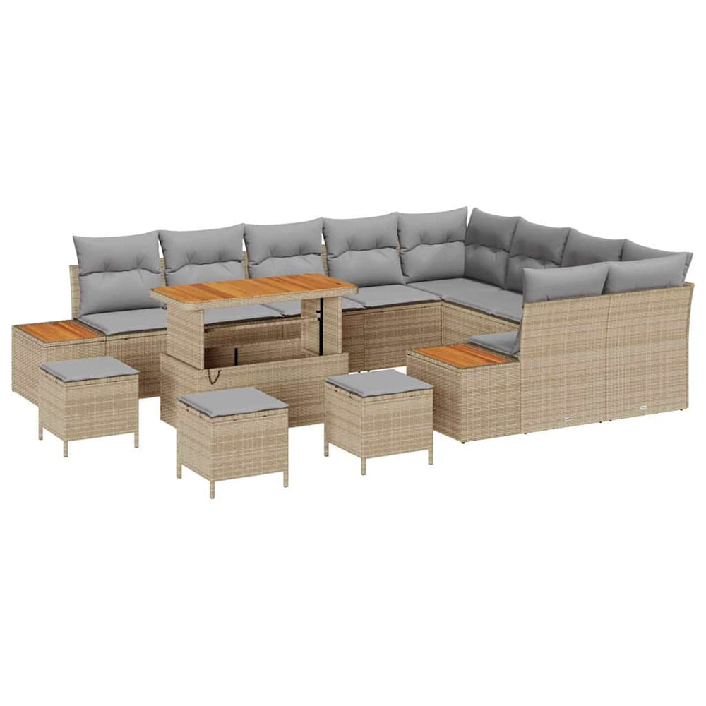 13 dalių sodo sofa komplektas su pagalvėlėmis smėlio poliratanas akacijos