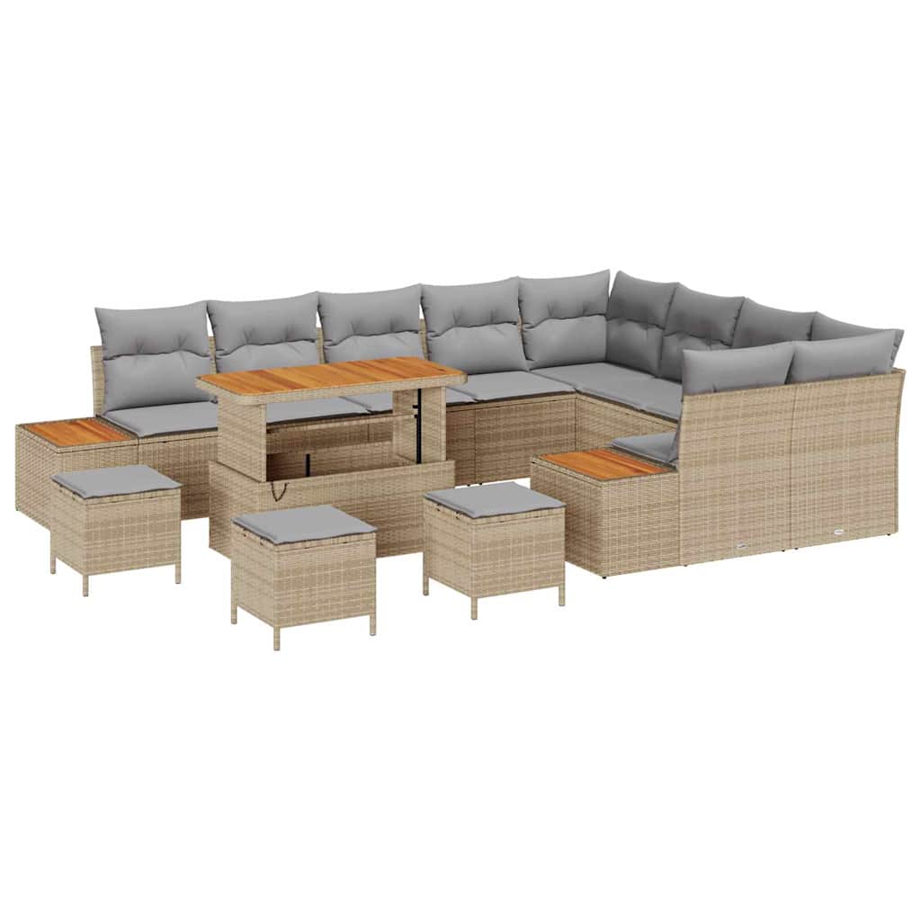 13 dalių sodo sofa komplektas su pagalvėlėmis smėlio poliratanas akacijos