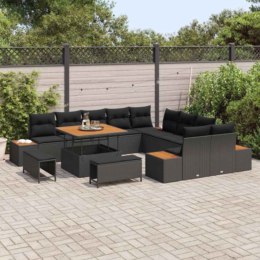 13 dalių sodo sofa rinkinys su pagalvėlėmis Juodas poliratanas akacija