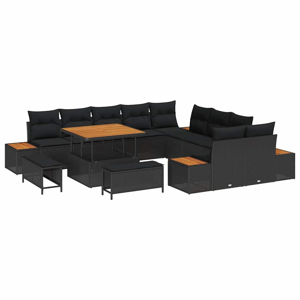 13 dalių sodo sofa rinkinys su pagalvėlėmis Juodas poliratanas akacija