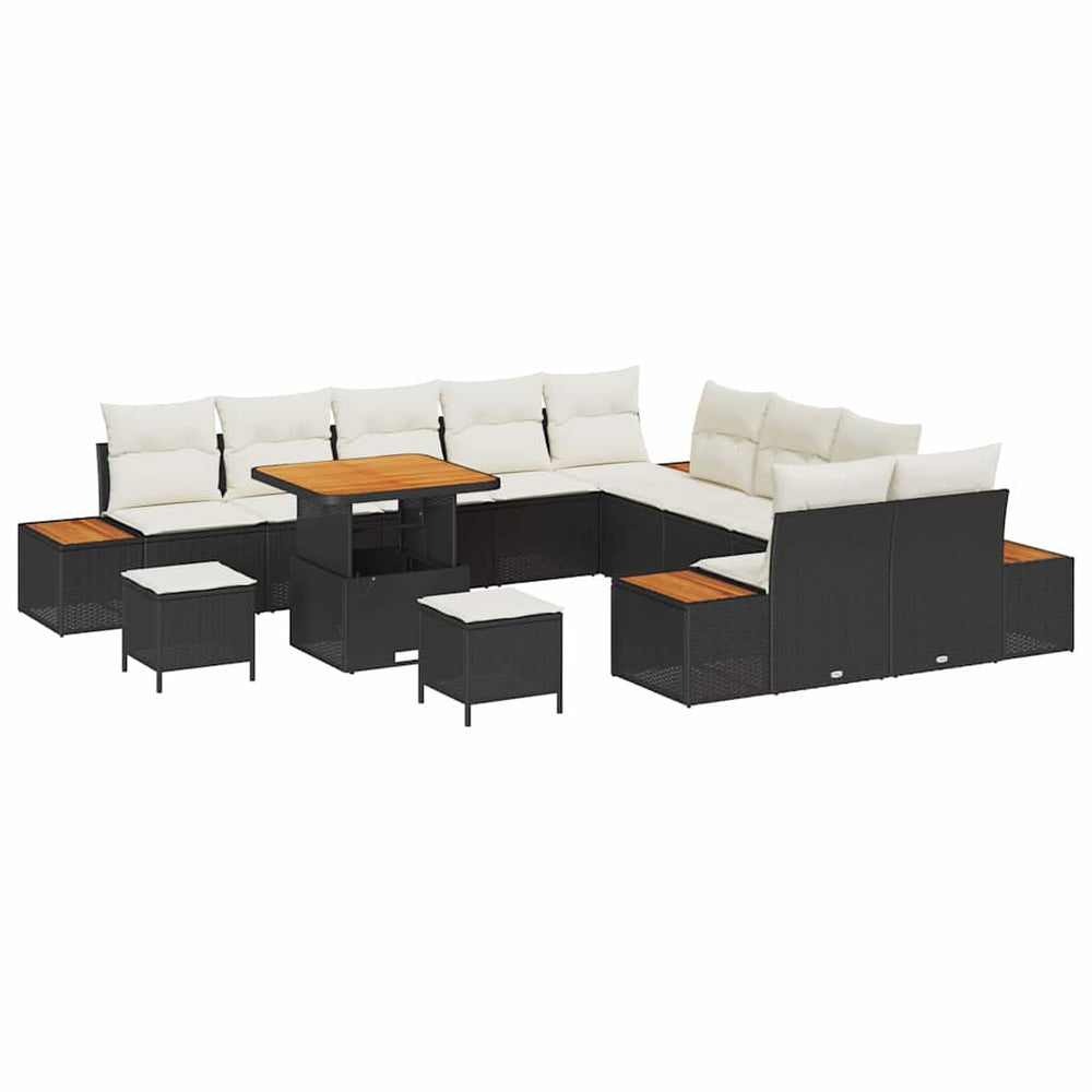 13 dalių sodo sofa komplektas su pagalvėlėmis Juoda Poli ratanas Akacijos