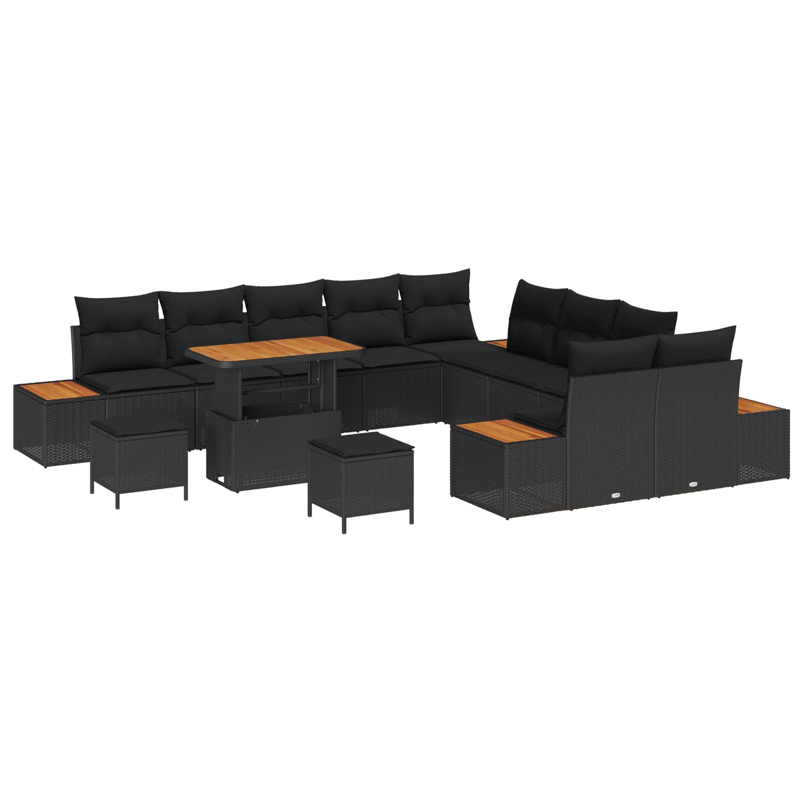 13-Piece Garden Sofa Set with Cushions Black Poly Rattan Acacia