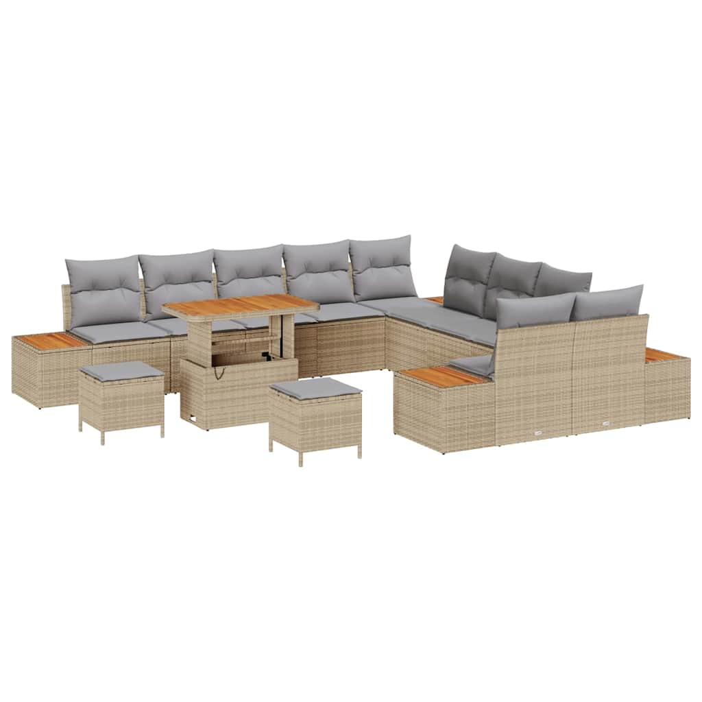 13 dalių sodo sofa rinkinys su pagalvėmis smėlio poliratanas akacijos