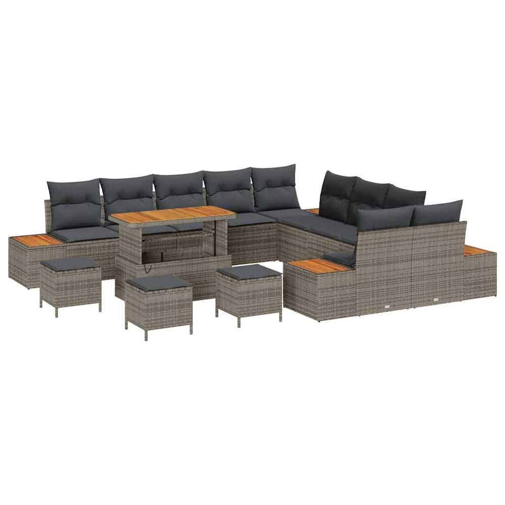 14-piece garden sofa set with cushions grey poly rattan acacia