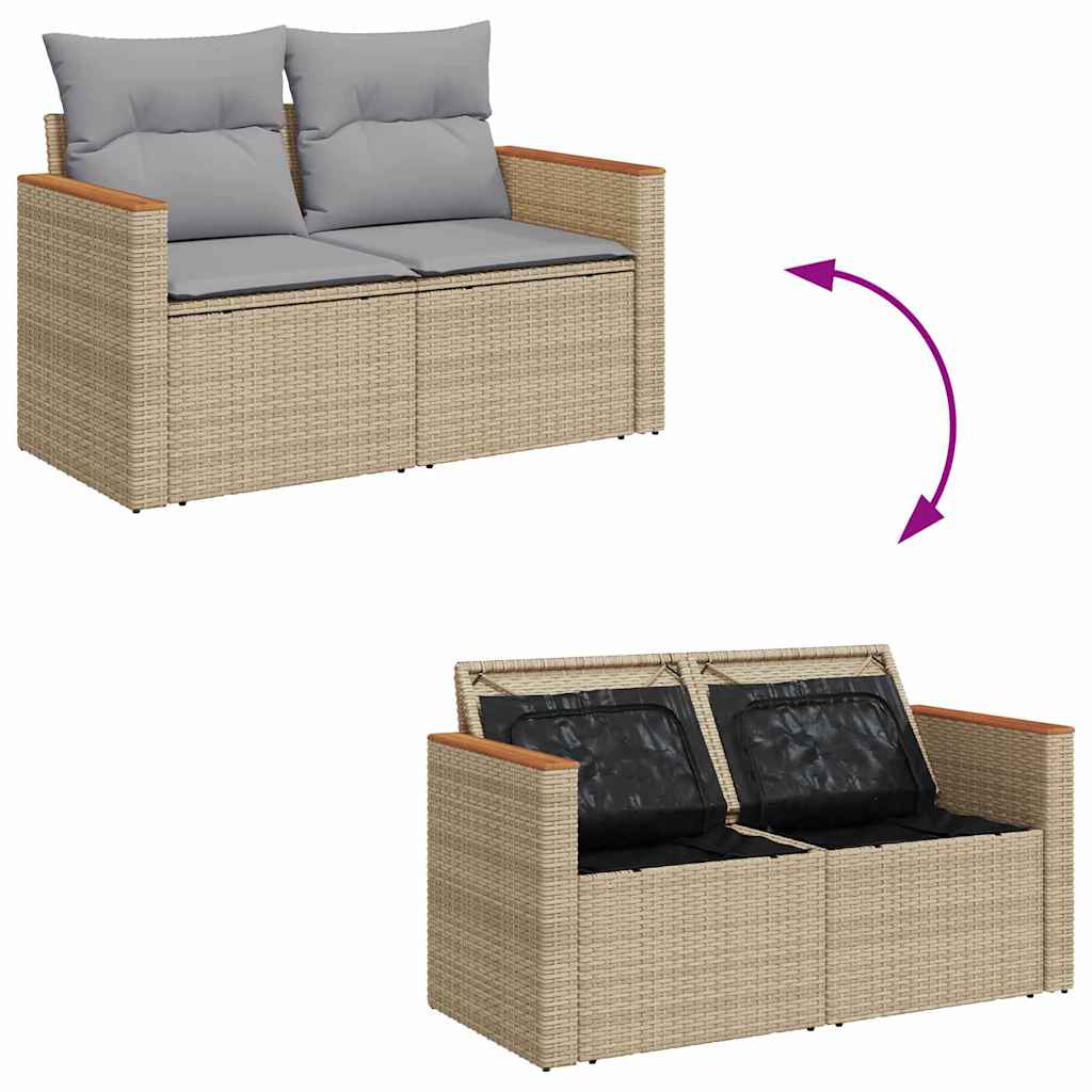 10 dalių sodo sofa rinkinys su pagalvėmis, smėlio, poli ratanas, akacijos