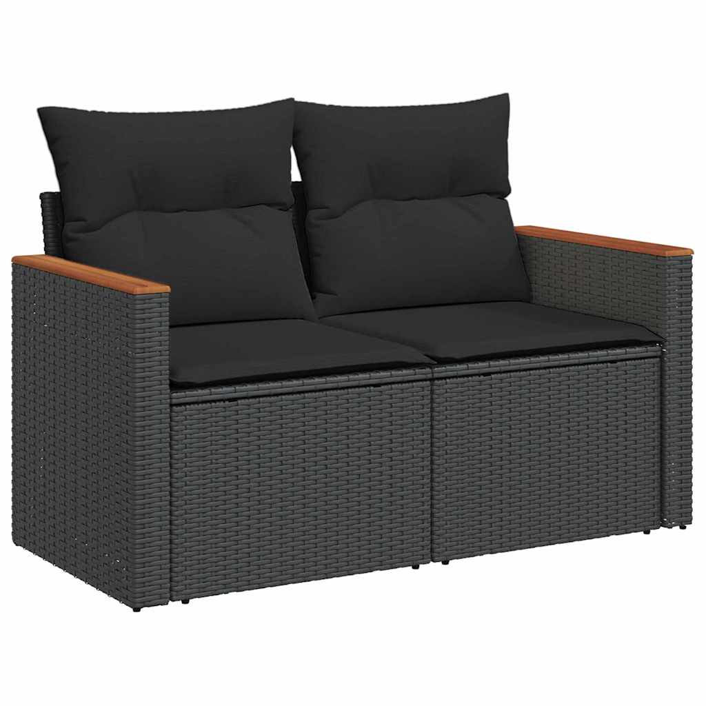 10 dalių sodo sofa rinkinys su pagalvėlėmis Juodas Poli Ratanas Akacija