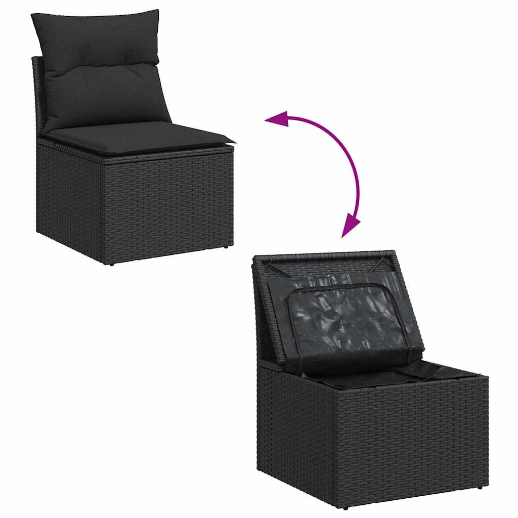 10 dalių sodo sofa rinkinys su pagalvėlėmis Juodas Poli Ratanas Akacija